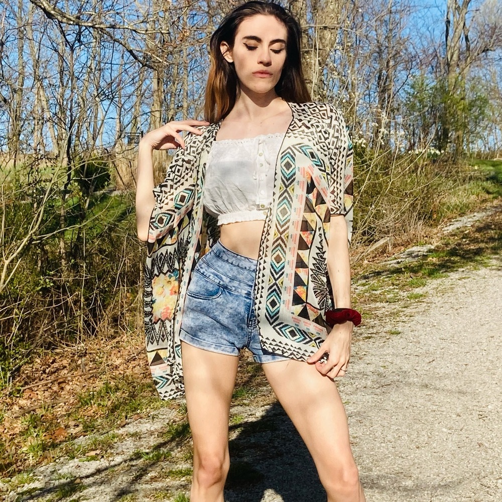 Aztec Print Boho Hippie Kimono Duster Shaw - Picture 11 of 11